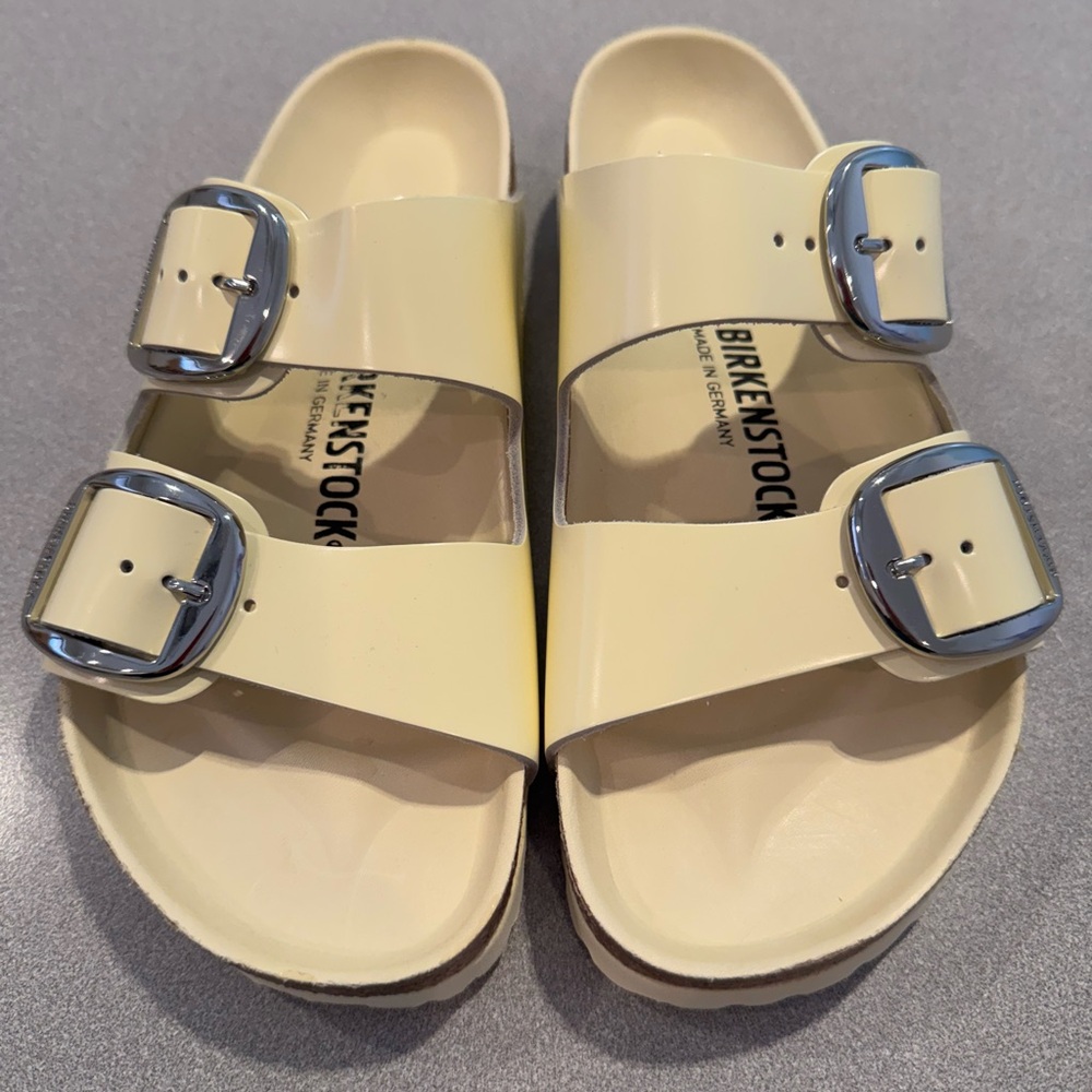 Birkenstock Arizona Patent Dual-Buckle Sandals in WHITE